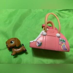 Littlest Pet Shop Brown Dachshund (#139) with Pink Carrier